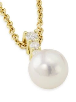 Morning Dew 18K Yellow Gold, 8MM White Cultured Pearl & Diamond Pendant Necklace -Fashion Jewelry & Accessories 0418731279341 PEARL A3