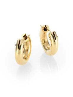 18K Yellow Gold Huggie Hoop Earrings/0.5"