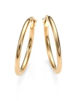 18K Yellow Gold Oval Hoop Earrings/1"