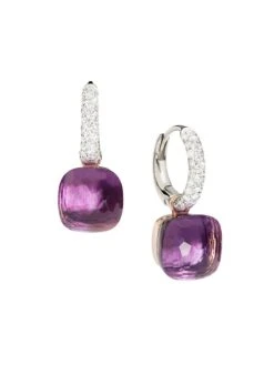 Pomellato Nudo Two-Tone 18K Gold, Amethyst, & Diamond Drop Earrings