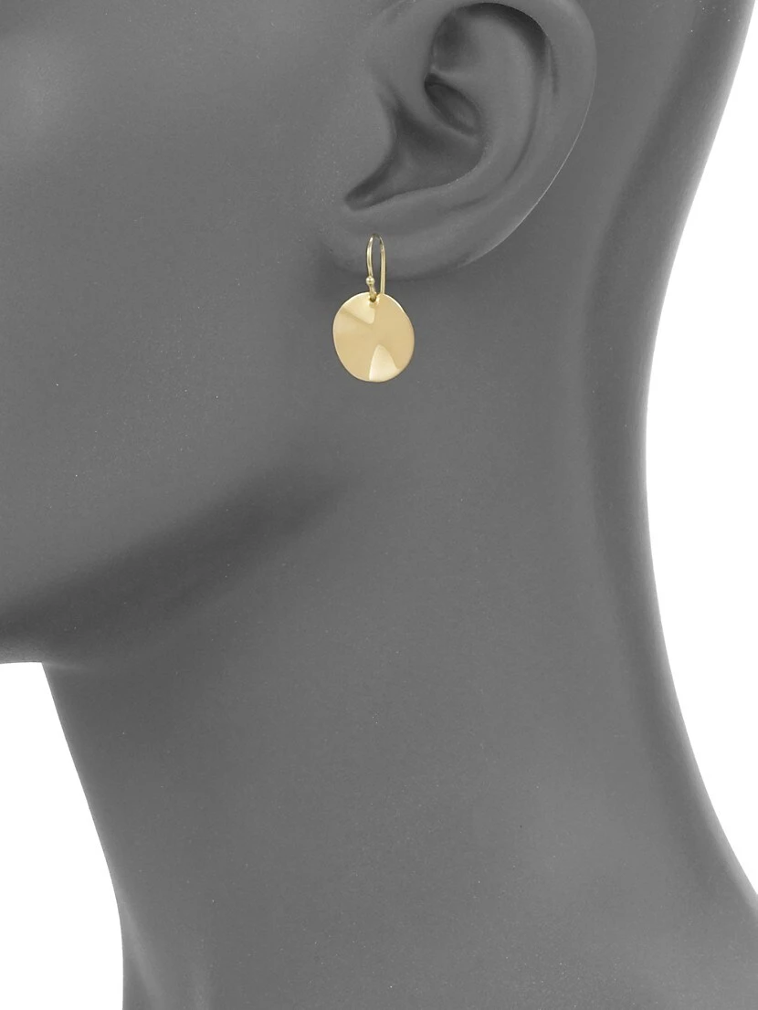 Glamazon Sculptural Metal 18K Yellow Gold Mini Wavy Disc Drop Earrings 4 Glamazon Sculptural Metal 18K Yellow Gold Mini Wavy Disc Drop Earrings - Image 2