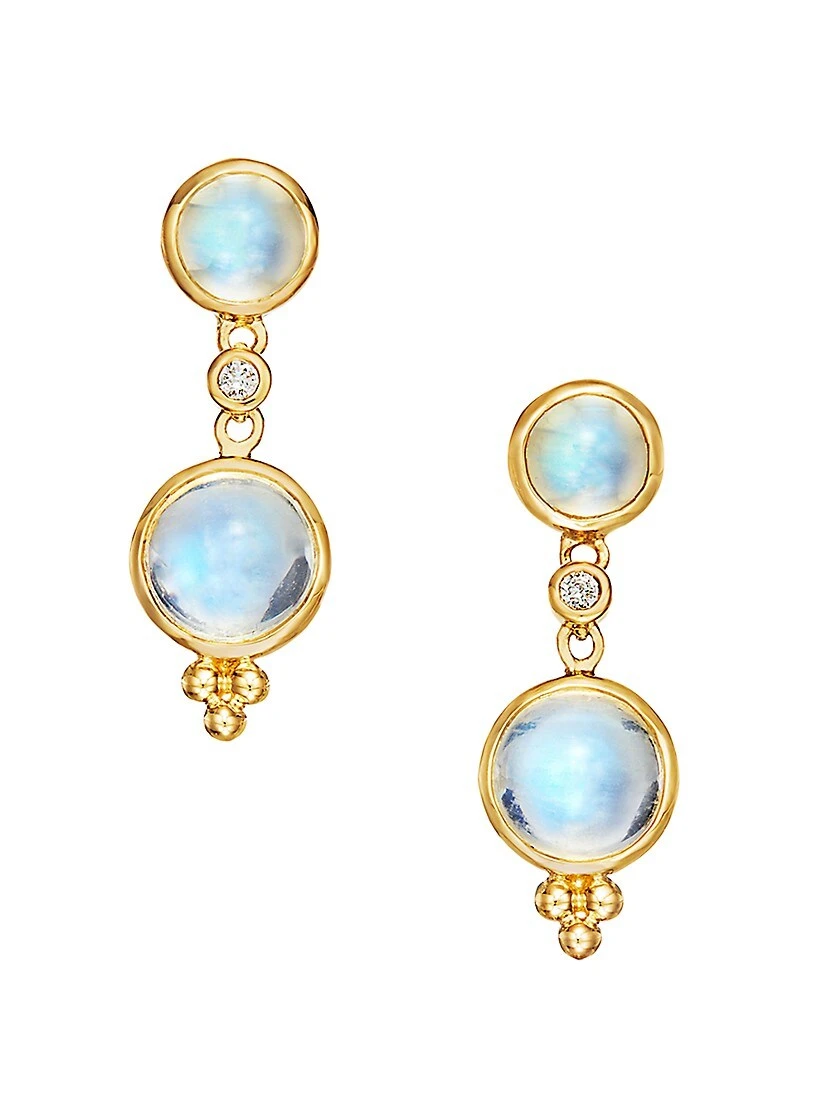 Royal Blue Moonstone, Diamond & 18K Yellow Gold Double-Drop Earrings 3 Royal Blue Moonstone, Diamond & 18K Yellow Gold Double-Drop Earrings