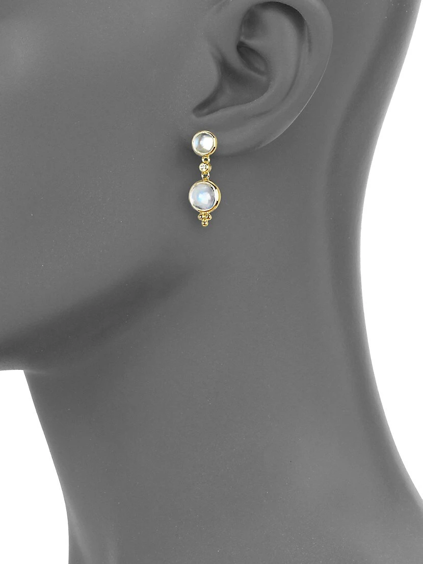 Royal Blue Moonstone, Diamond & 18K Yellow Gold Double-Drop Earrings 4 Royal Blue Moonstone, Diamond & 18K Yellow Gold Double-Drop Earrings - Image 2