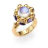 Royal Blue Moonstone, Tanzanite, Diamond & 18K Yellow Gold Cabochon Cluster Ring -Fashion Jewelry & Accessories 0482766503672 YELLOWGOLD