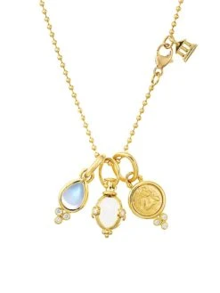Rock Crystal, Moonstone, Diamond & 18K Yellow Gold Charm Necklace