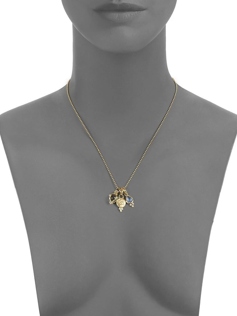 Rock Crystal, Moonstone, Diamond & 18K Yellow Gold Charm Necklace 4 Rock Crystal, Moonstone, Diamond & 18K Yellow Gold Charm Necklace - Image 2