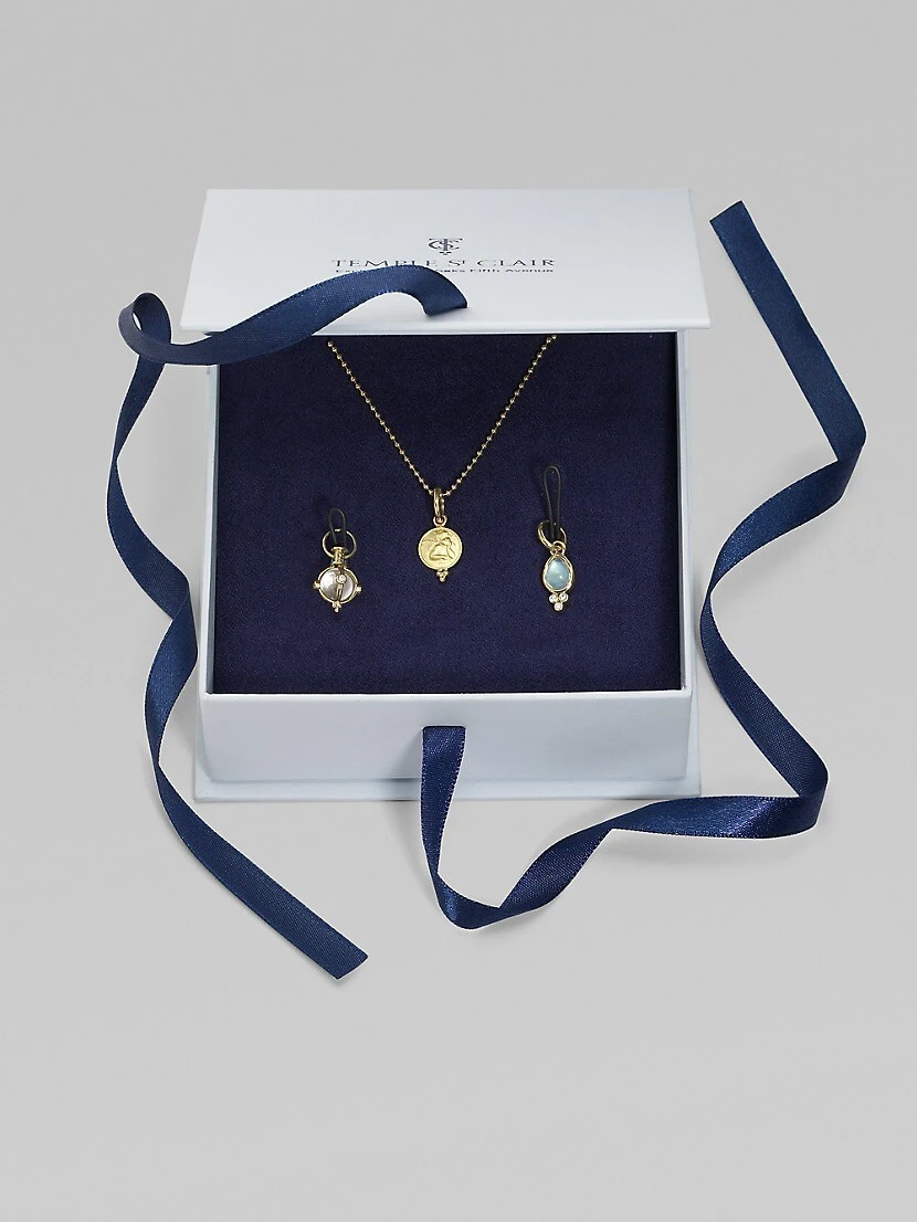 Rock Crystal, Moonstone, Diamond & 18K Yellow Gold Charm Necklace 5 Rock Crystal, Moonstone, Diamond & 18K Yellow Gold Charm Necklace - Image 3